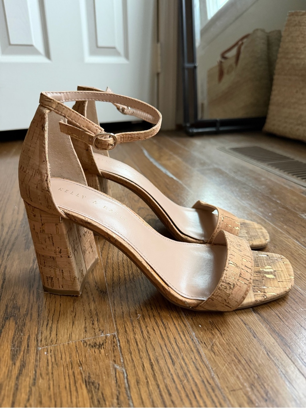 Kelly & Katie Cork Block Heel Sandals in Tan